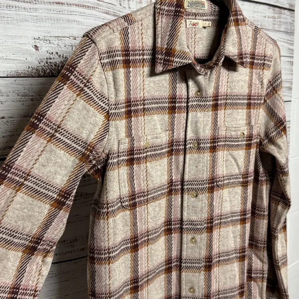 Faherty Cream and Brown Plaid Legend Flannel Shirt Small Women's - Picture 4 of 5